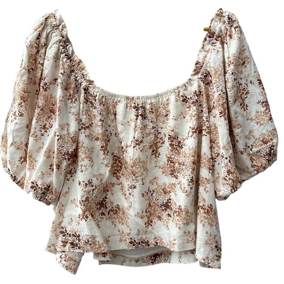 Abercrombie & Fitch Floral Linen Blend Off Shoulder Cropped Top Brown Size XXL - Picture 4 of 11